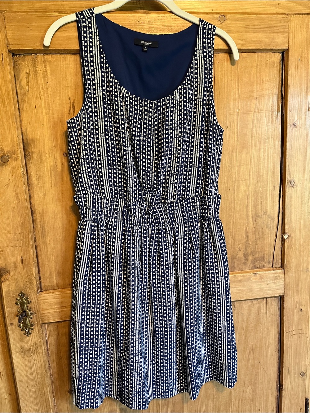 Madewell Navy and White Sleeveless Printed Drawstring  Dress